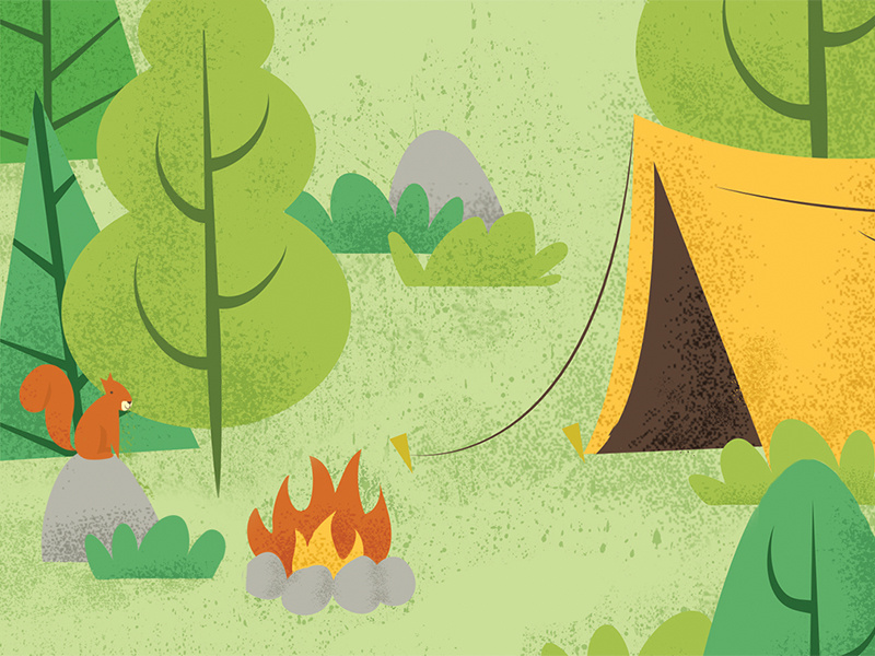 Camp Vibes illustration vector texture tree forest campfire fire summer camp tent tenting camping