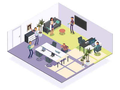 Studio Agilitation company illustration isometric room studio vector work