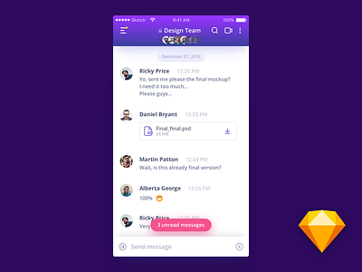 Messenger app chat clean message mobile sketch ui