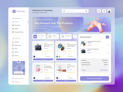 Tokoshop Online dashboard design ui web website