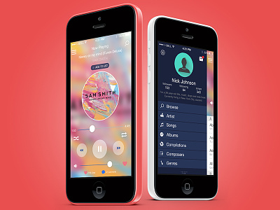 Music Streaming App Concept app concept ios iphone iphone5c media music red sound stream ui ux