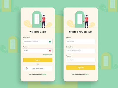 Mobile app Login and Sign up Screens