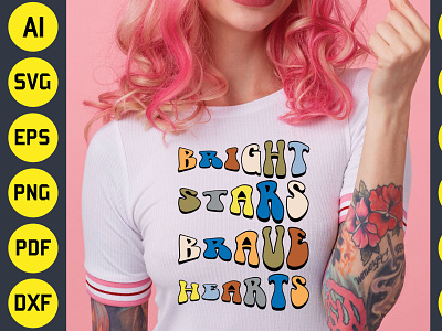 Bright Stars Brave Hearts 4th of July Sublimation T-Shirt Design 4 july best t shirt design bundle design graphic design retro t shirt t shirt design typography usa