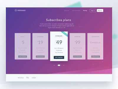 Pricing page card interface plans pricing product slider subscribe