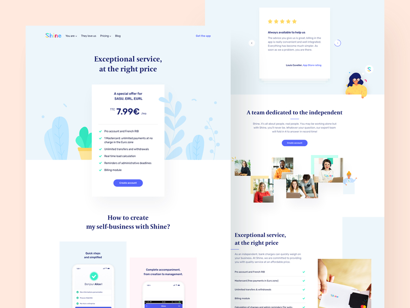 Shine Pricing page