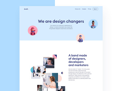 Evolt Design Suite - About page by Valentin Salmon for Told on Dribbble