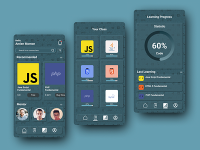 Basic programming language learning applications app design minimal ui ux