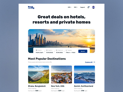 Hotel & Resort Booking Website accommodation agency booking app clean creative destination homestay hotel hotel booking landing page modern reservation resort room booking travel agency travel booking ui ui design webdesign website