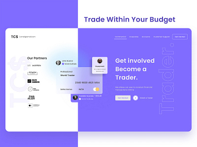 UIUX Design trading landing page header design