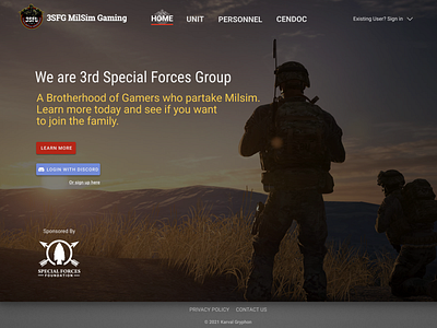 3SFG Milsim Gaming Landing graphic design ui