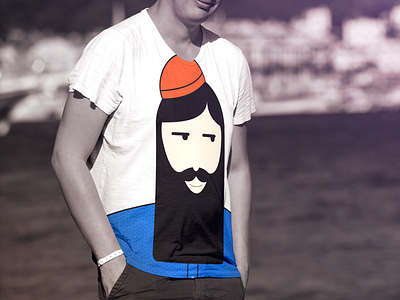 T-Shirt design apparel beard blue hat illustraion illustrated man minimal orange t shirt t shirt design
