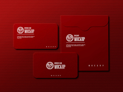 Red color Business card with envelope mockup branding business card cards display envelope mockup