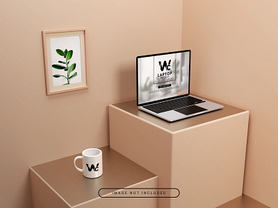 3D Laptop Mockup with Mug and Photo Frame macbook mockup