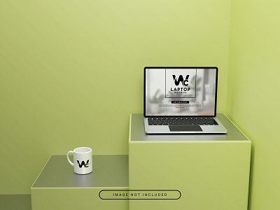 Laptop Mockup with Mug 3D rendering