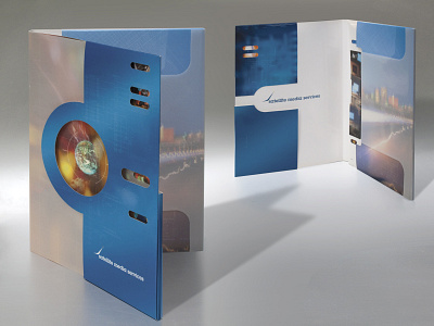 Satellite Media Services Sales Folder branding design die cuts print design