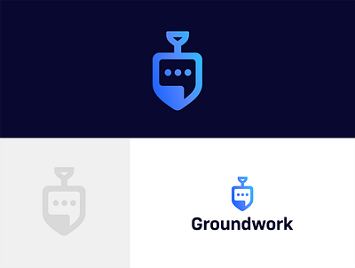Groundwork app chat chatbot chatbot app concept developer double meaning ground logo shovel simple themes work