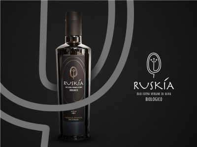 Logo and label design for Olio Ruskia ancient bottle branding donna felicia bio donna felicia ruskia gold medal italian label logo oil olive olive oil package ruskia simple world best olive oil