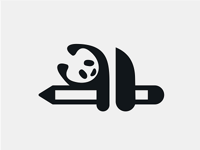 panda+pen logo concept animal concept design lazy logo panda panda logo pencil sitting