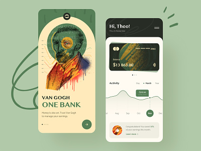Van Gogh. One Bank — Online Banking app art banking branding clean concept creative design finance finances fintech graphics illustration logo mobile money payments typography ui ux