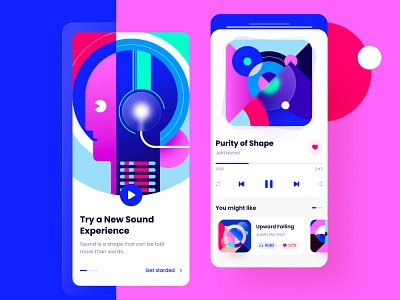 Experimental Music App abstract app art clean colors concept design illustration minimal mobile mobile ui music player shape song sound ui ux vector