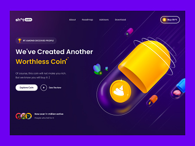 Sh*t Coin | Header Concept 💩🏆 3d art bitcoin blockchain coin concept crypto design finance fintech graphic design header illustration landing logo nft shit token ui website