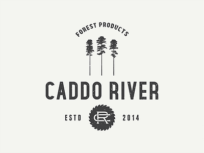 Caddo River Forest Products caddo river forest products grit illustration logo sawblade sawmill texture trees typography