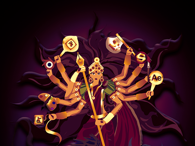 Hindu mythology goddess durga maa illustration