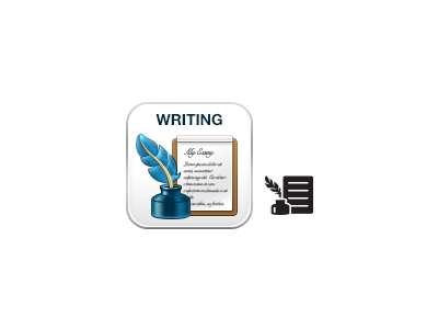 Writing icon blue boundless brown feather icon ink paper white writing