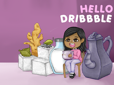 Hello dribbble! anime cartoon comic design illustration tea