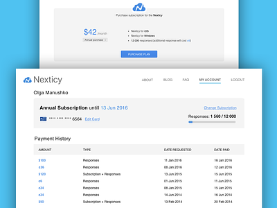 Subscription history nexticy payment plan purchase responses subscription
