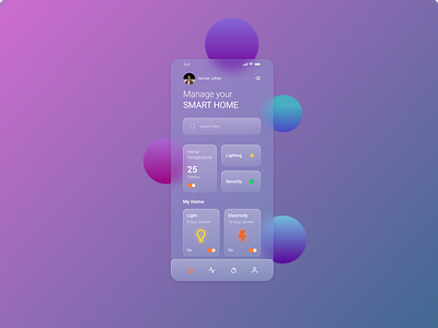 Glassmorphic Smart Home app 2022 trend app design blur frosted frosted glass futuristic app design glass glass effect glass morphism glassmorphic app glassmorphic app design glassmorphism glassy mobile app design smart home smart home app transparent trending app design ui ui design