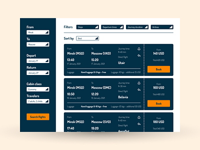 UI design of online booking system