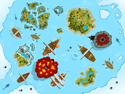 Sea Theme Game Assets assets battle game interface islands sail sea ships top view vector war