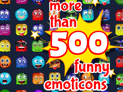 Cartoon Funny Stickers assets cartoon chat chatacter cool crazy emotion face message set smile sticker