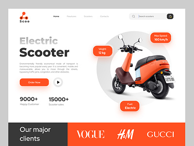 Web Design: Scoo - Electric Scooters Store Homepage bike clean ecommerce electric car electric scooter homepage landing page mobility mockup moped motorbike rechargeable scooter ride scooter tesla ui vehicle vespa web design website