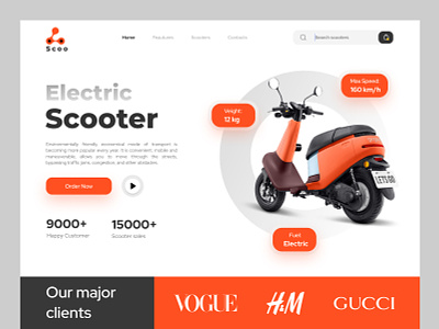 Web Design: Scoo - Electric Scooters Store Homepage bike clean ecommerce electric car electric scooter homepage landing page mobility mockup moped motorbike rechargeable scooter ride scooter tesla ui vehicle vespa web design website