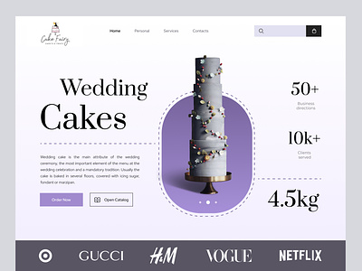 Web Design: Wedding Cakes Homepage bakery birthday cake candy chocolate cupcake design dessert home home page interface pastry sweet ui web web design website website design wedding wedding cake