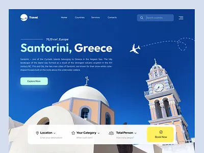 Web Design: Travel Agency Homepage adventure booking flight homepage landing page santorini sky tour tourism tourist travel travel agency traveling trip ui vacation web web design website website design