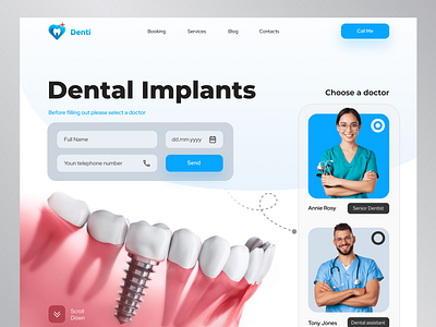 Denti - Dental Implant Clinic booking clinic dental dental implants dentist dentist logo dentistry design doctors home page implants interface landing page teeth tooth ui web web design website