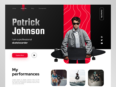 Patrick Johnson - Personal Website boy cv design glass interface landing page personal portfolio resume skateboarder skateboarding ui video web design website