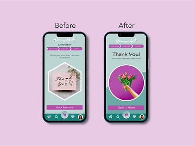 Confirmation Page Redesign adobe illustrator bouquet completion confirm confirmation confirmation page figma flowers graphic design iphone mobile order order complete phone photoshop pink redesign success success page ui