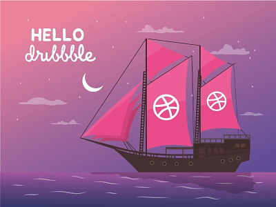 Hello Dribbble! hello dribbble night ocean pinisi sea ship