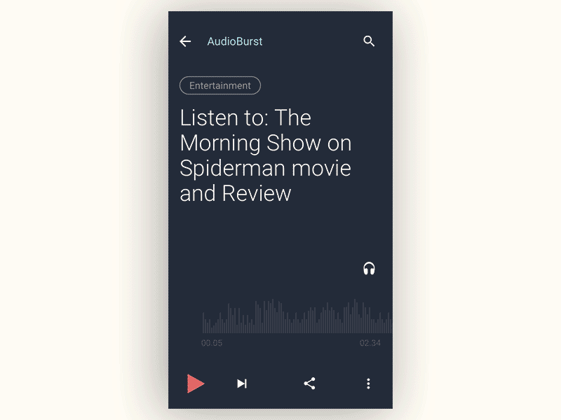 Audioburst Mobile Audio Player Interaction audio music player ios interaction design ios service app material design mobile radio interface play button animation playlist animation user experience prototype
