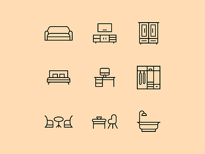 Home Icon Set alvodsgn black color furniture icons illustration line pastel set style