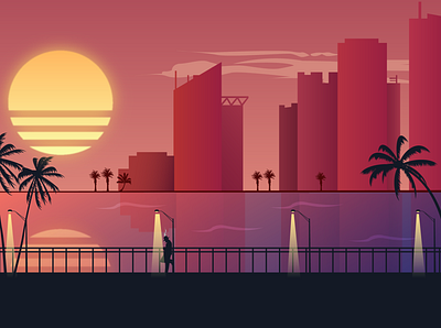 Miami Retrowave city landscape illustration miami retro retrowave wave