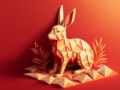 Isometric Golden Rabit chinese new year digital imaging graphic design illustrations lunar year rabbit vector art