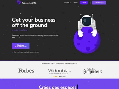 Home page of the SAAS Tunneldevente.io design funnel funnels landing page landingpage presentation page saas web design web development