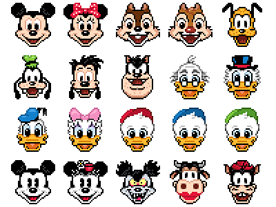 Mickey & Friends 32 chip daisy dale disney donald goofy icon mickey minnie pixel pluto