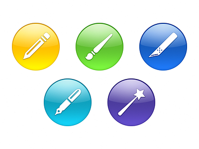 Icons for Design Services animation assets blue brush consult consulting cut design effects green icon icons knife magic paint pen pencil production purple services slice special star teal ui visual wand xacto yellow