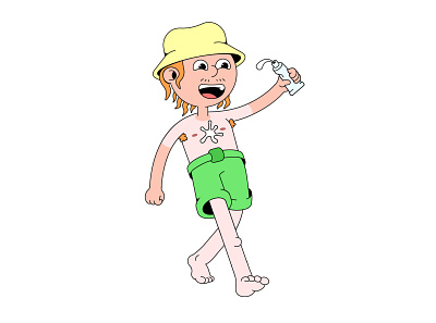 Beach guy 2d beach caracter cartoon style flat gay illustration sun cream tan vector